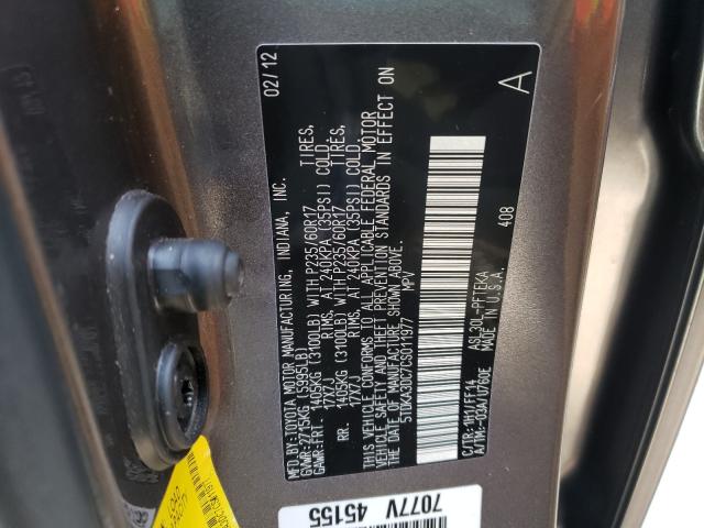 2012 TOYOTA SIENNA BAS 5TDKA3DC7CS011977