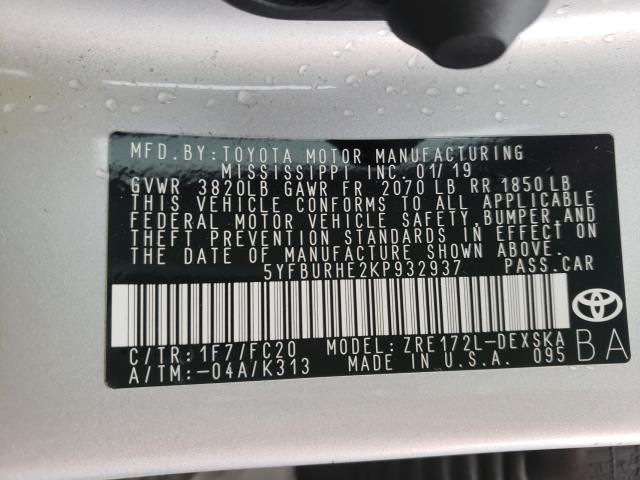 2019 TOYOTA COROLLA L 5YFBURHE2KP932937