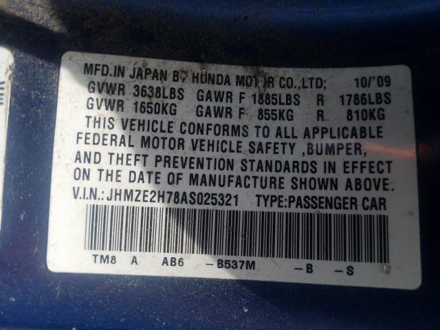 2010 HONDA INSIGHT EX JHMZE2H78AS025321