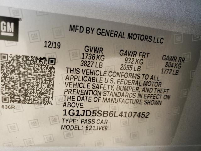 2020 CHEVROLET SONIC LT 1G1JD5SB6L4107452