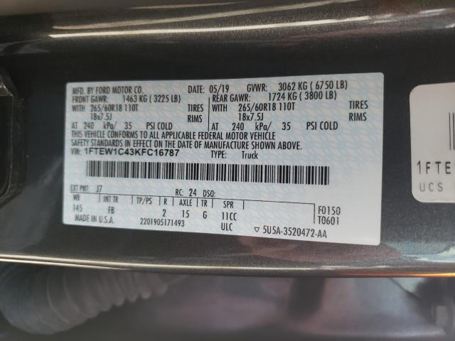 2019 FORD F150 SUPER 1FTEW1C43KFC16787