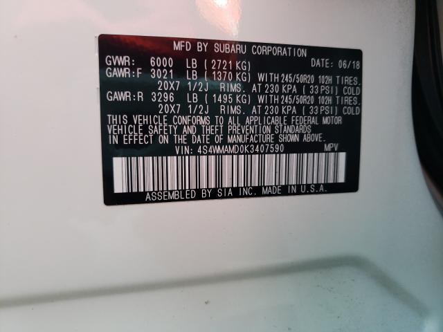2019 SUBARU ASCENT LIM 4S4WMAMD0K3407590