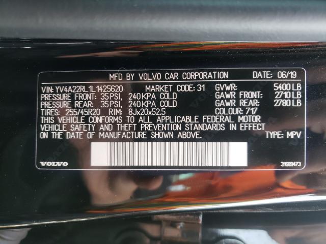 2020 VOLVO XC60 T6 IN YV4A22RL1L1425620