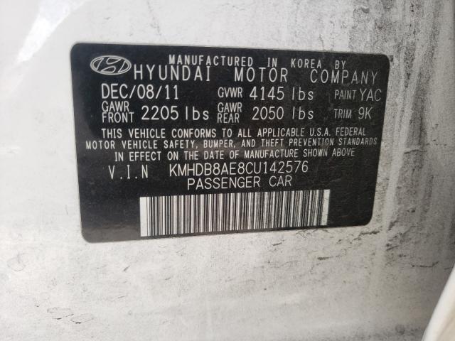 2012 HYUNDAI ELANTRA TO KMHDB8AE8CU142576