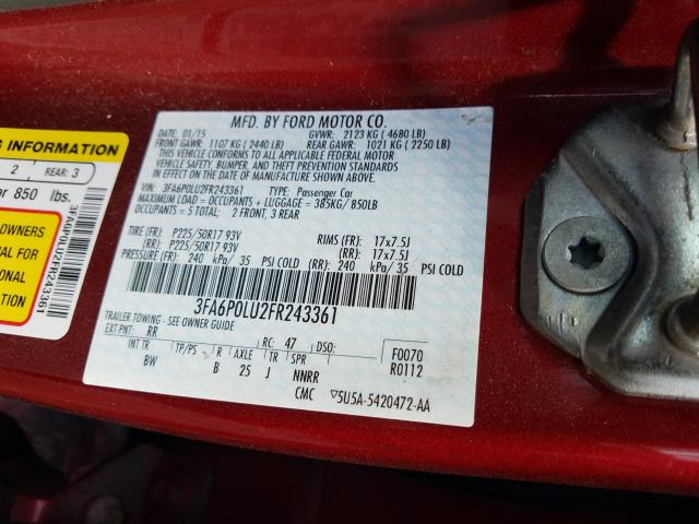 2015 FORD FUSION SE 3FA6P0LU2FR243361