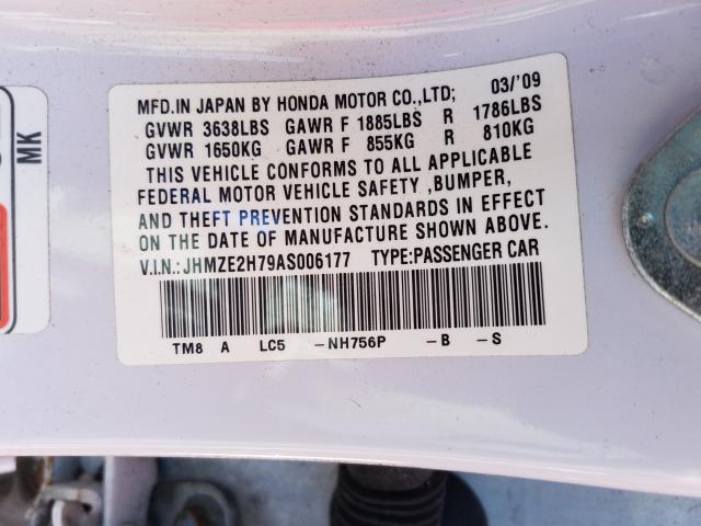 2010 HONDA INSIGHT EX JHMZE2H79AS006177