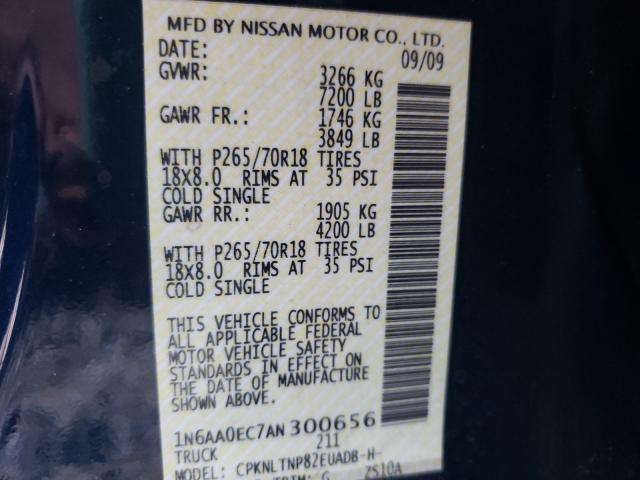 2010 NISSAN TITAN XE 1N6AA0EC7AN300656