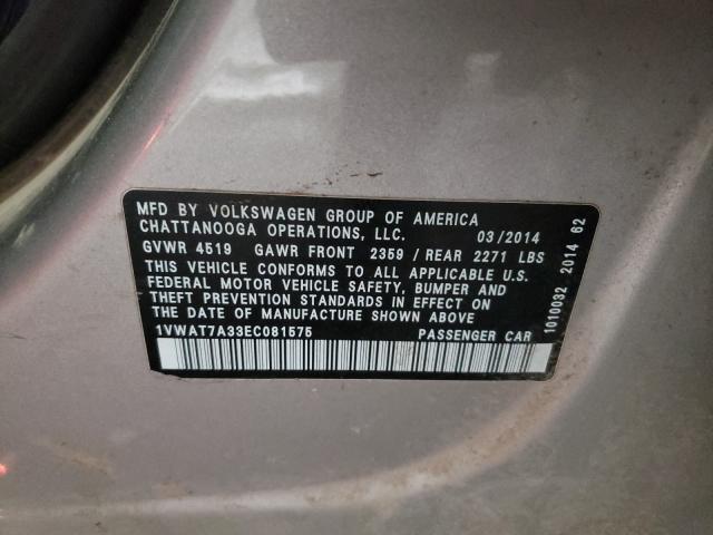 2014 VOLKSWAGEN PASSAT S 1VWAT7A33EC081575