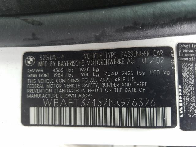 2002 BMW 325 I VIN: WBAET37432NG76326 Lot: 51706131