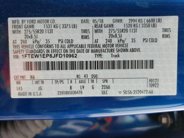 2018 FORD F150 SUPER 1FTEW1EP8JFD10962