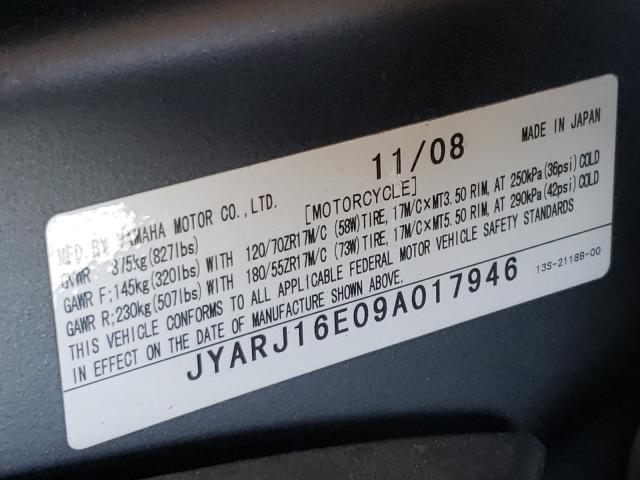 2009 YAMAHA YZFR6 JYARJ16E09A017946