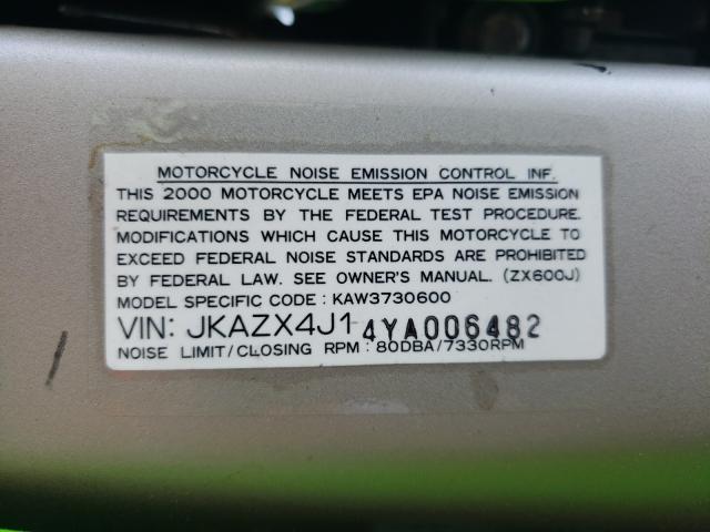 2000 KAWASAKI ZX600 J1 JKAZX4J14YA006482