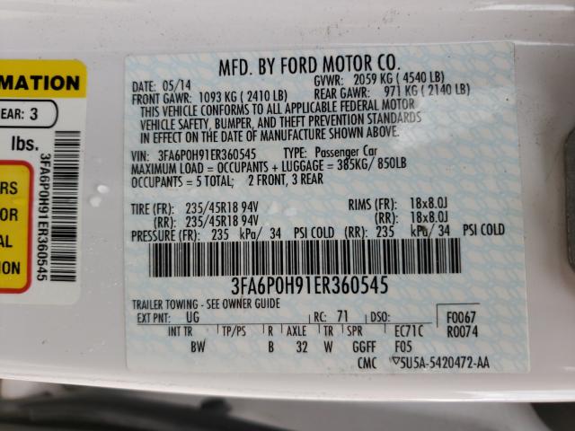 2014 FORD FUSION SE 3FA6P0H91ER360545