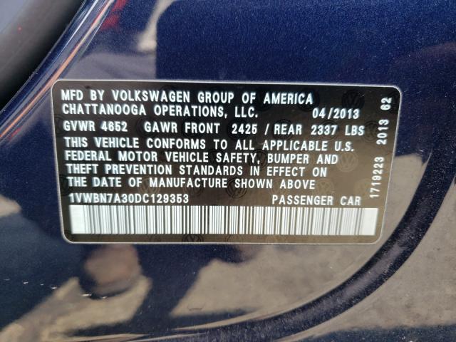 2013 VOLKSWAGEN PASSAT SE 1VWBN7A30DC129353