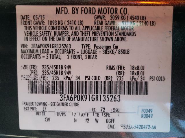 2016 FORD FUSION TIT 3FA6P0K91GR135263