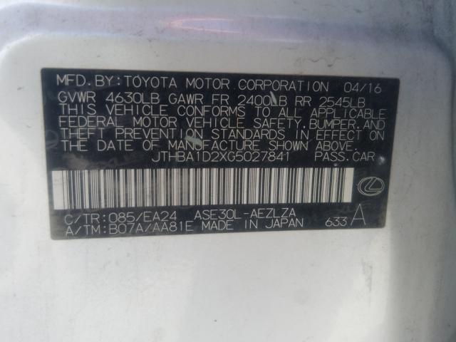 2016 LEXUS IS 200T JTHBA1D2XG5027841