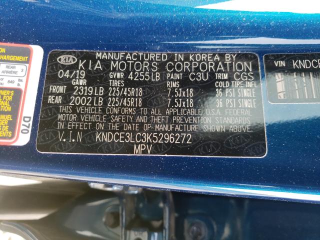 2019 KIA NIRO TOURI KNDCE3LC3K5296272
