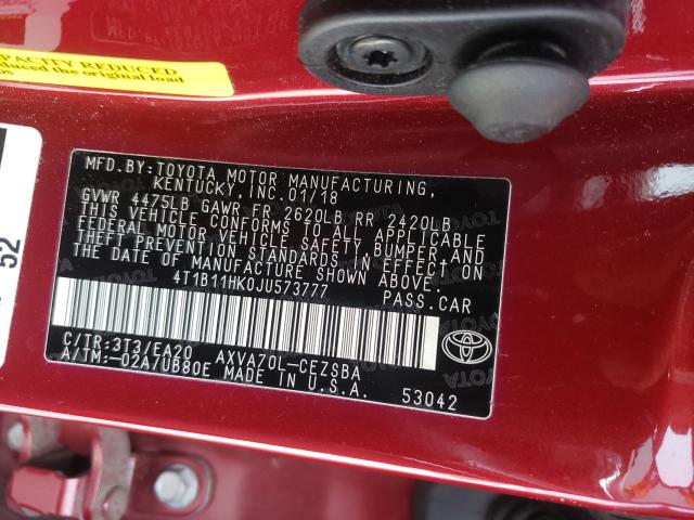 2018 TOYOTA CAMRY LE/S 4T1B11HK0JU573777