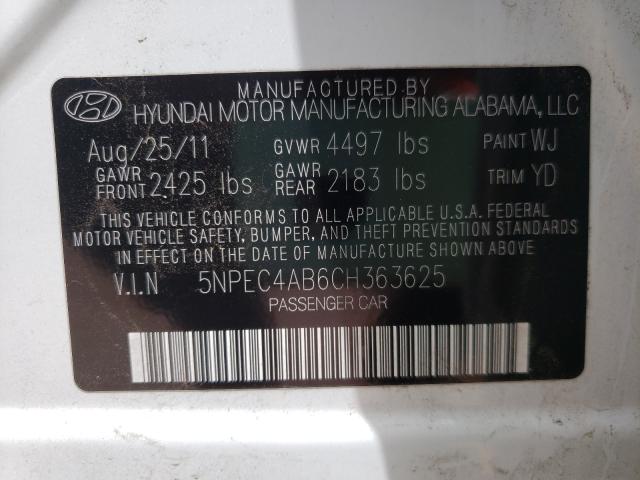 2012 HYUNDAI SONATA SE 5NPEC4AB6CH363625