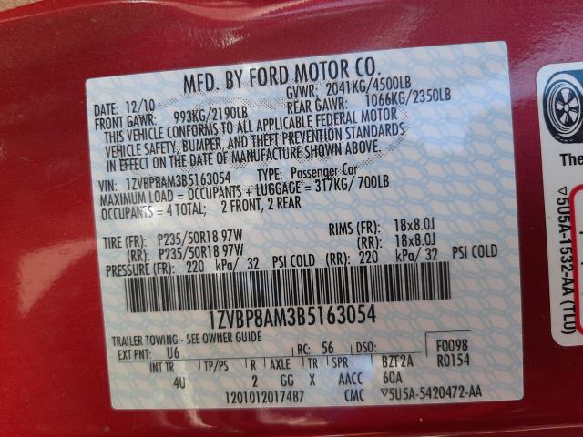 2011 FORD MUSTANG 1ZVBP8AM3B5163054
