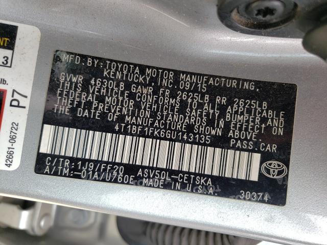 2016 TOYOTA CAMRY LE 4T1BF1FK6GU143135