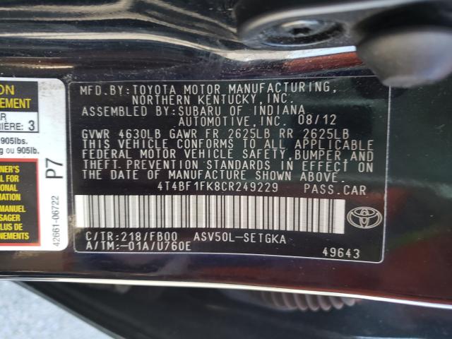 2012 TOYOTA CAMRY L/LE 4T4BF1FK8CR249229