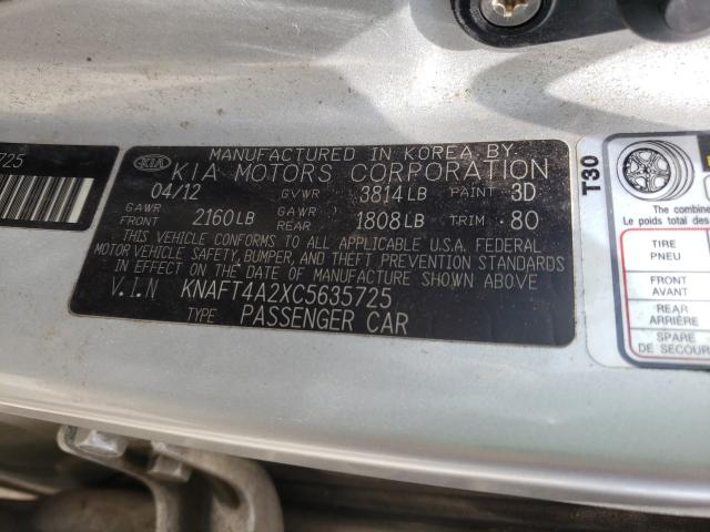 2012 KIA FORTE KNAFT4A2XC5635725
