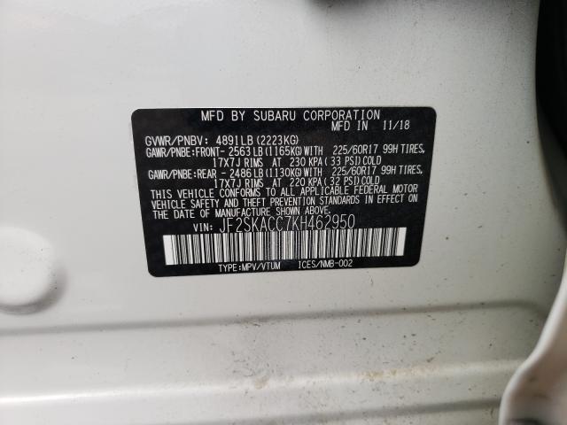 2019 SUBARU FORESTER JF2SKACC7KH462950