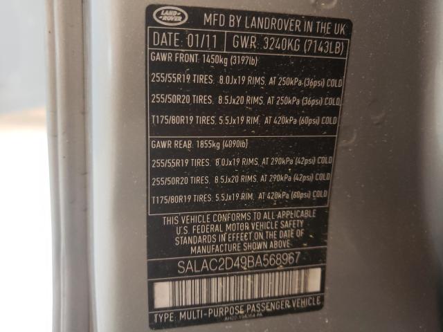 2011 LAND ROVER LR4 SALAC2D49BA568967