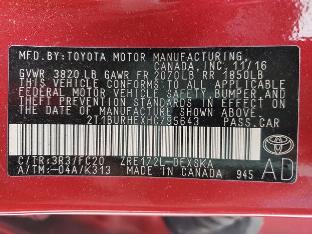 2017 TOYOTA COROLLA L 2T1BURHEXHC795643