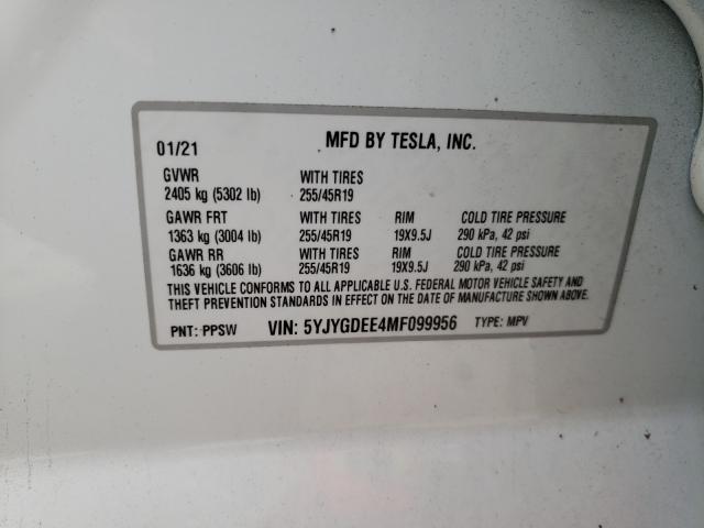 2021 TESLA MODEL Y 5YJYGDEE4MF099956