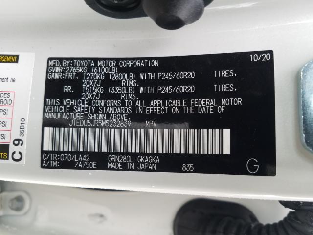 2021 TOYOTA 4RUNNER NI JTEDU5JR5M5232839