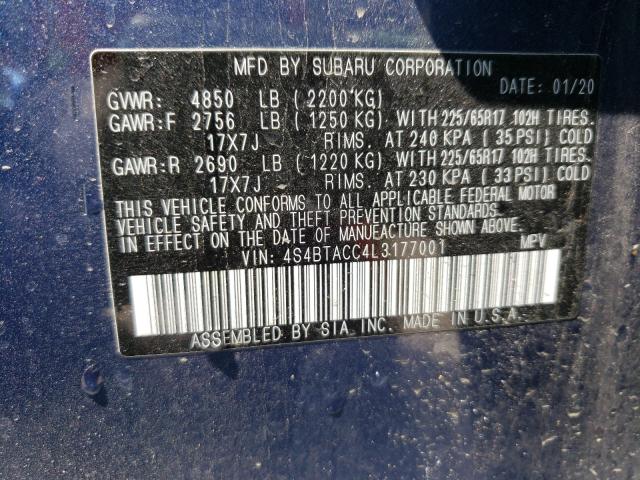 2020 SUBARU OUTBACK PR 4S4BTACC4L3177001