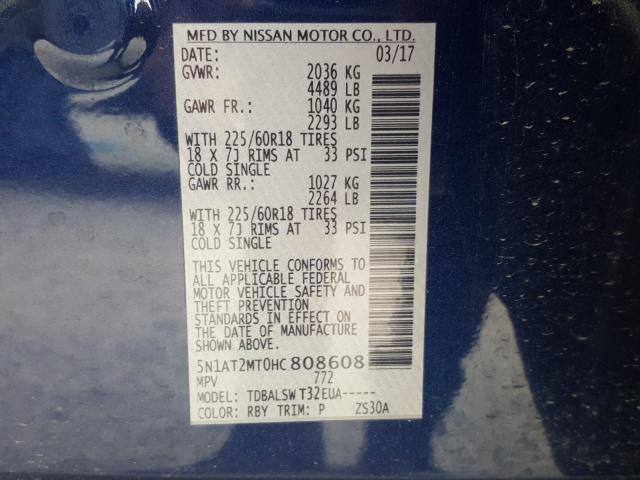 2017 NISSAN ROGUE S 5N1AT2MT0HC808608