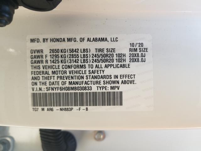 2021 HONDA PILOT ELIT 5FNYF6H08MB030833