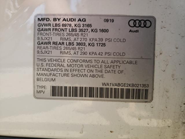 2019 AUDI E-TRON PRE WA1VABGE2KB021353