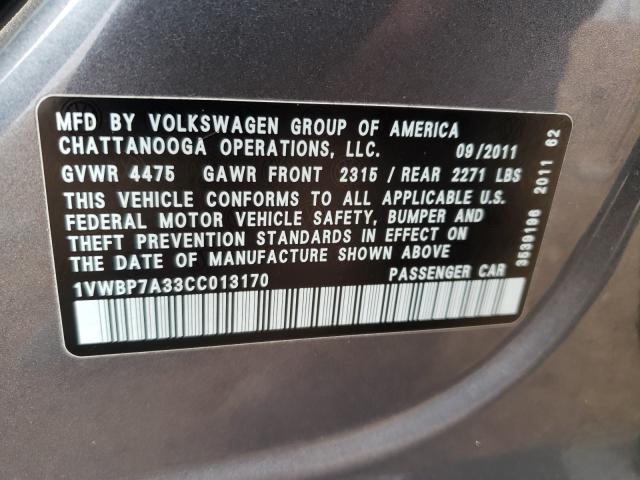 2012 VOLKSWAGEN PASSAT 1VWBP7A33CC013170