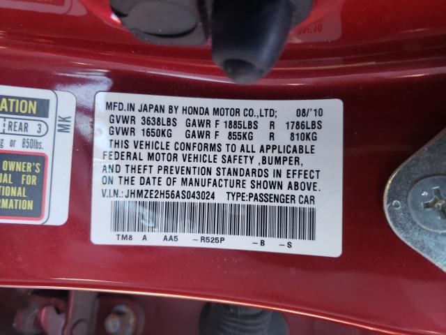 2010 HONDA INSIGHT LX JHMZE2H56AS043024