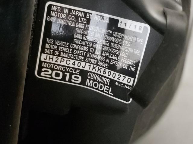 2019 HONDA CBR600 JH2PC40J1KK500270