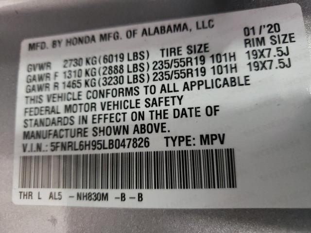 2020 HONDA ODYSSEY EL 5FNRL6H95LB047826