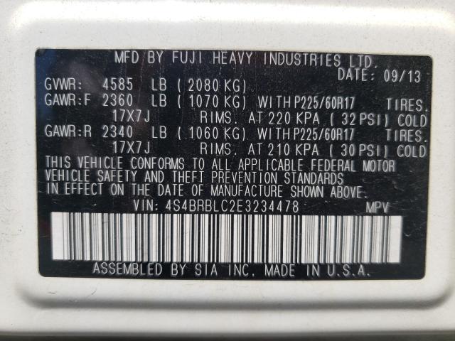 2014 SUBARU OUTBACK 4S4BRBLC2E3234478