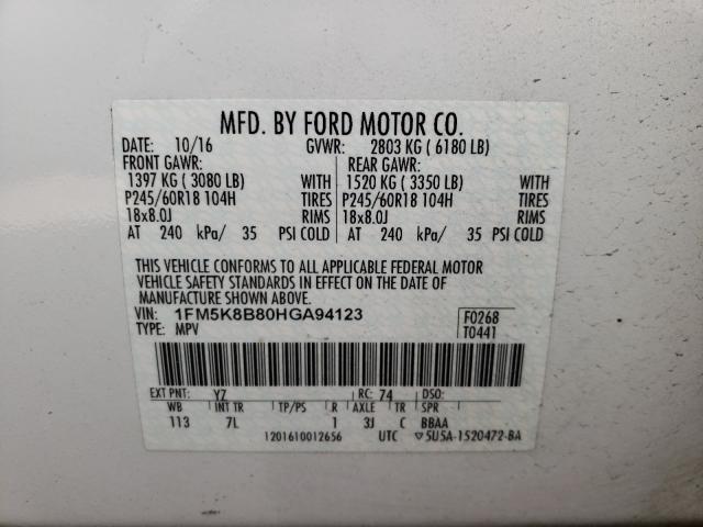 2017 FORD EXPLORER 1FM5K8B80HGA94123