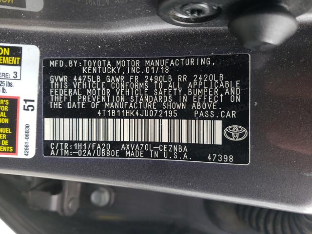 2018 TOYOTA CAMRY L 4T1B11HK4JU072195