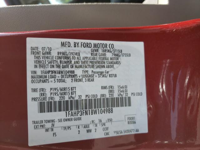 2011 FORD FOCUS SE 1FAHP3FN1BW104988