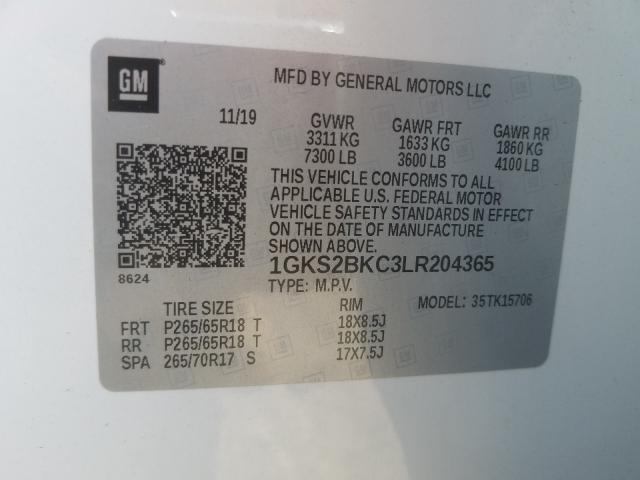 2020 GMC YUKON SLT 1GKS2BKC3LR204365