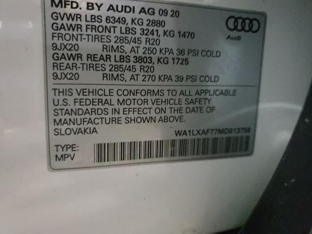 VIN WA1LXAF77MD013758 2021 Audi Q7, Premium Plus no.10