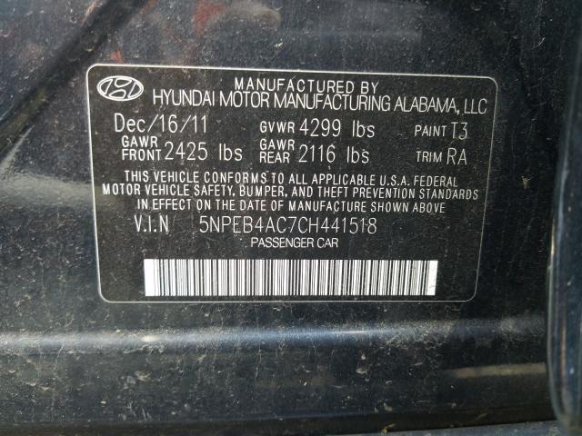 2012 HYUNDAI SONATA GLS 5NPEB4AC7CH441518