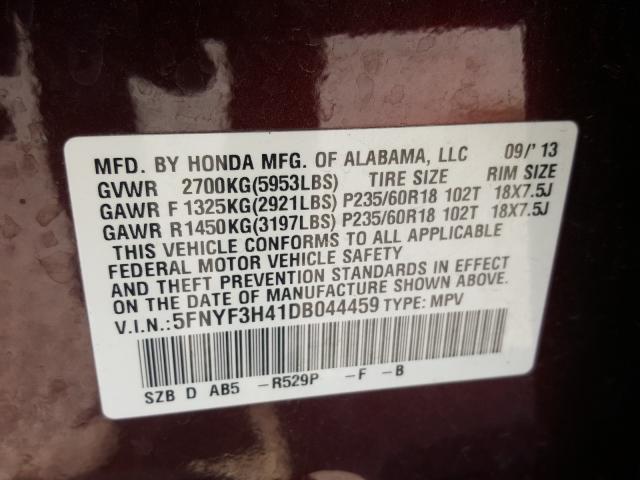 2013 HONDA PILOT EX 5FNYF3H41DB044459