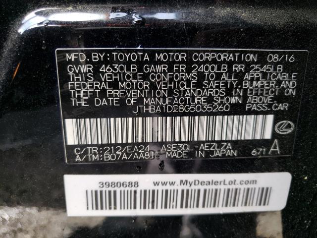 2016 LEXUS IS 200T JTHBA1D28G5035260