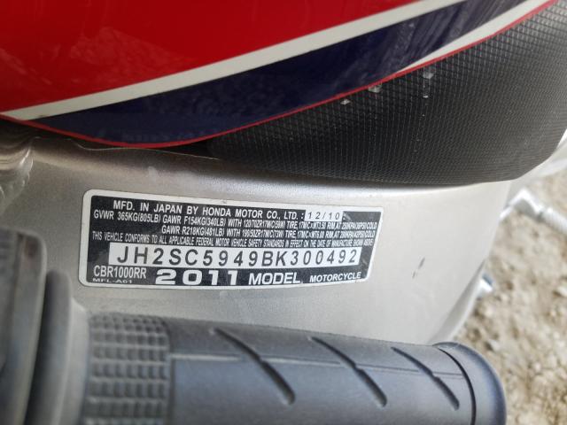 2011 HONDA CBR1000 RR JH2SC5949BK300492